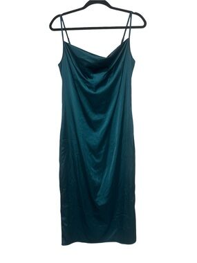 xxxiticat Teal Satin Cowl Neck Slip Dress – Size Small